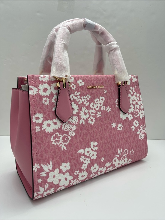 Michael Kors Handbags - MICHAEL KORS Marilyn Md Printed Signature Logo Satchel Crossbody 
Carnation 
NWT
